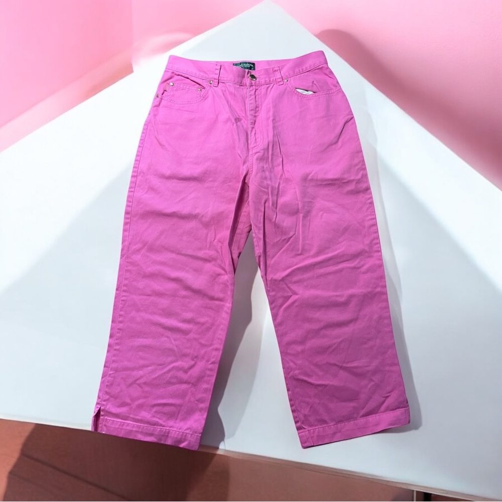 Ralph Lauren Denim Jean Capris Women Size  10 Wide Leg Crop Pink Blend Cuffed